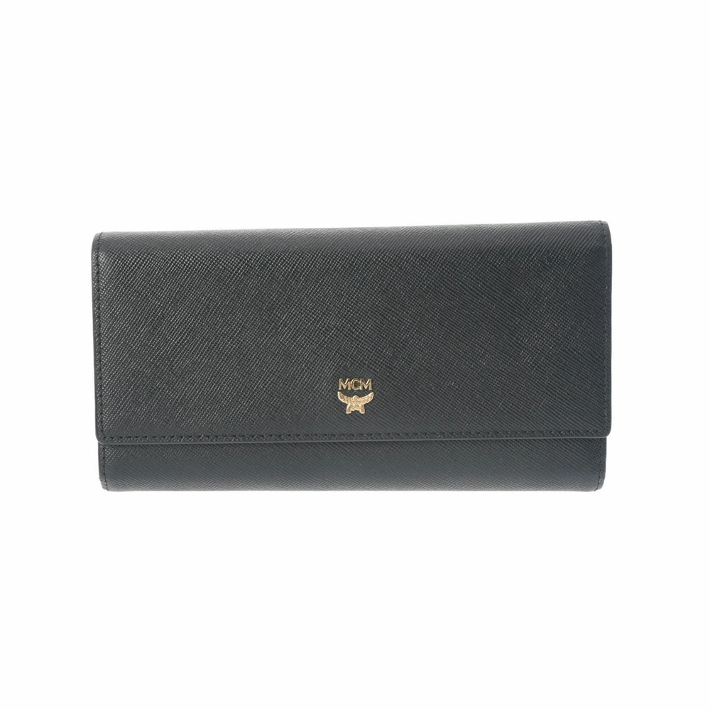 MCM Tri fold Long Wallet Black Leather